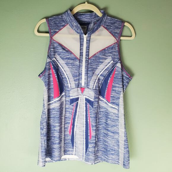 Lucky In Love Womens Blue Sleeveless Athletic Golf Tennis Zip Top Size Large - Picture 1 of 4